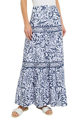 Misook Tiered Floral Embroidery Maxi Skirt Mazarine/White at Nordstrom,