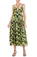 Endless Rose Floral Cutout Chiffon Midi Sundress Black/Green at Nordstrom,