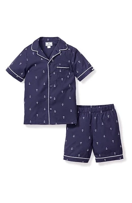 Petite Plume Portsmouth Anchors Short Sleeve Two-Piece Pajamas Navy at Nordstrom,