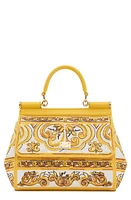 Dolce & Gabbana Sicily Majolica Embroidered Canvas Satchel in Azulejos Giallo at Nordstrom