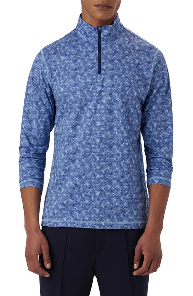 Bugatchi OoohCotton Frond Print Stretch Cotton Quarter Zip Pullover Air-Blue at Nordstrom,