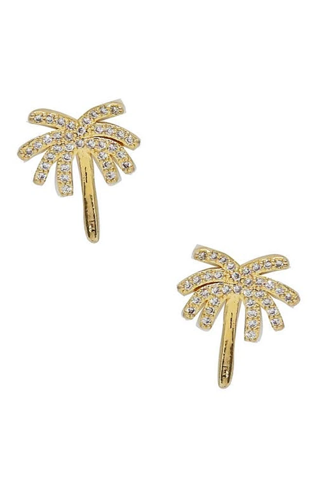 Ettika Crystal Palm Tree Stud Earrings in Gold at Nordstrom