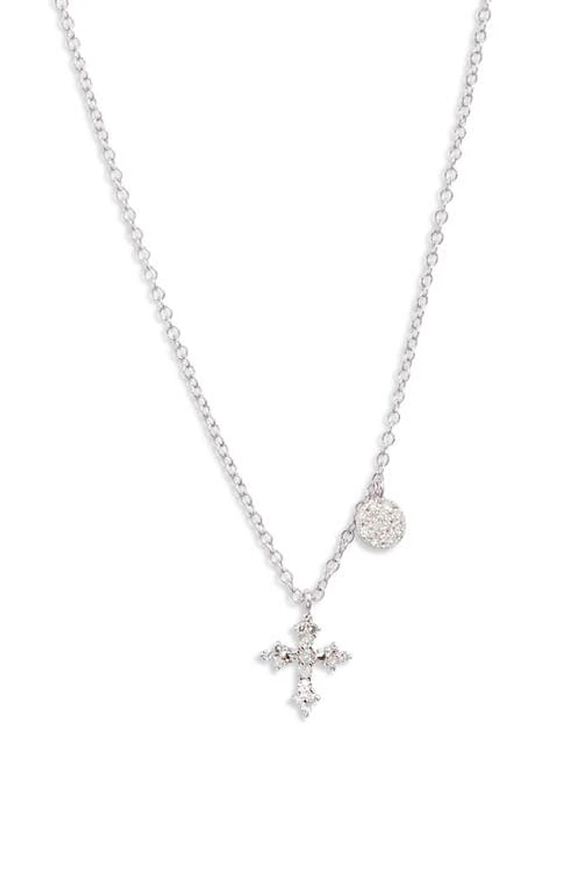 Meira T Diamond Cross Pendant Necklace in Silver at Nordstrom, Size 18