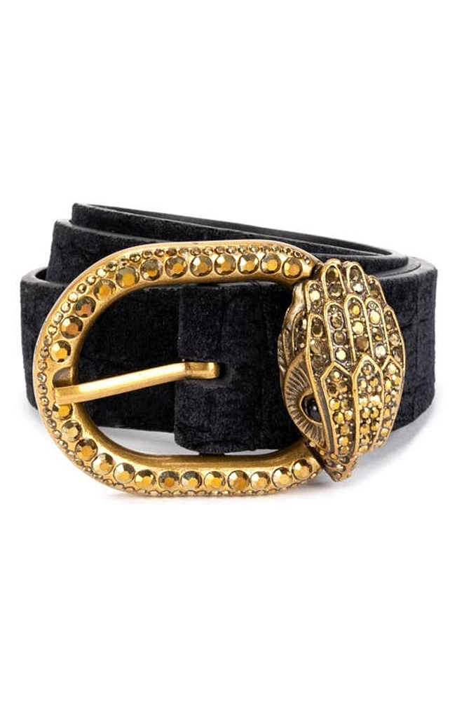 Kurt Geiger London Croc Embossed Velvet Belt Black/antique Brass at Nordstrom,