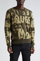 Alexander McQueen Shadow Graffiti Logo Wool Blend Sweater Khaki Green at Nordstrom,