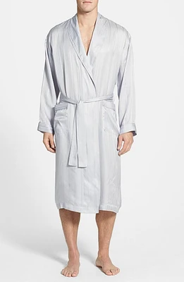 Majestic International Herringbone Stripe Silk Robe Silver at Nordstrom,