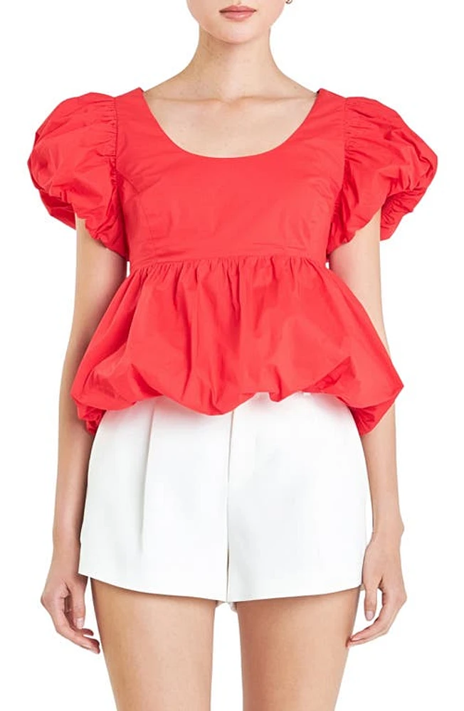 English Factory Bubble Hem Puff Sleeve Top Red at Nordstrom,