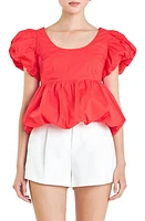 English Factory Bubble Hem Puff Sleeve Top Red at Nordstrom,