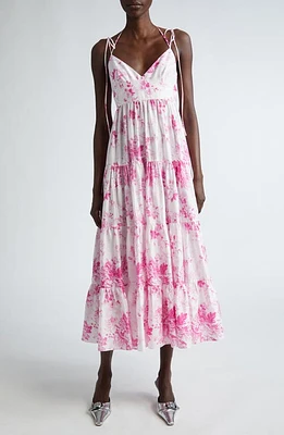 Erdem Floral Print Strappy Tiered Dress Antique Rose at Nordstrom, Us