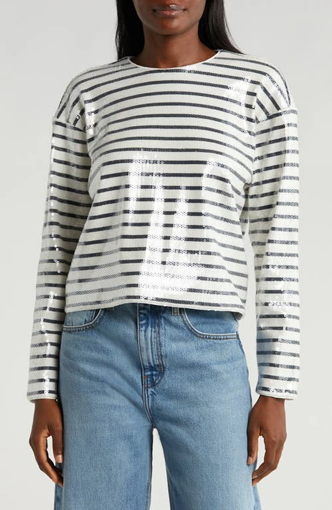 FRAME Stripe Sequin Top Navy Multi at Nordstrom,