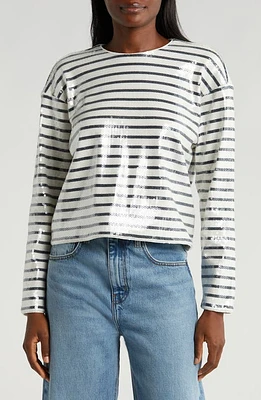 FRAME Stripe Sequin Top Navy Multi at Nordstrom,