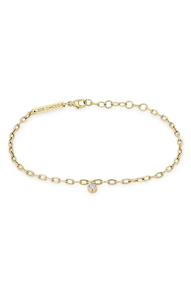 Zoë Chicco Diamond Charm Oval Link Chain Bracelet in 14K Yellow Gold at Nordstrom, Size 7