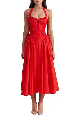 HOUSE OF CB Adabella Halter Neck Midi Dress Flame Scarlet at Nordstrom,