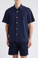 FORET Vole Short Sleeve Seersucker Button-Up Shirt Navy at Nordstrom,