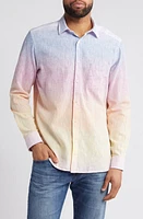 Johnston & Murphy Ombré Cotton Linen Button-Up Shirt Blue/pink at Nordstrom, R