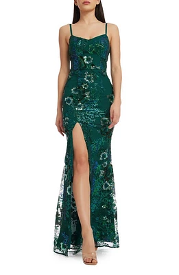 Dress the Population Tori Floral Sequin Mermaid Gown Deep Emerald Multi at Nordstrom,