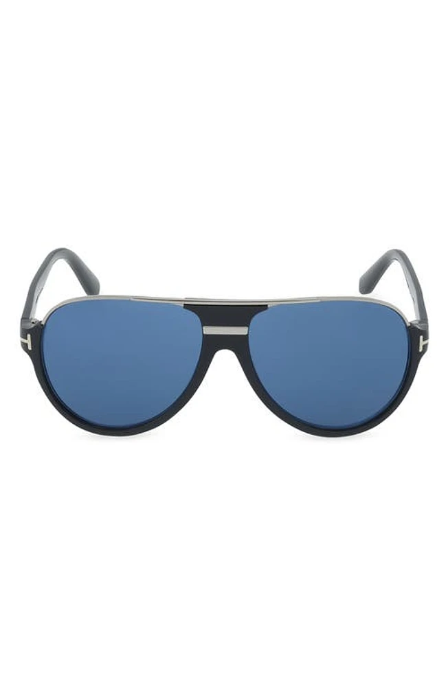 TOM FORD 'Dimitry' 59mm Aviator Sunglasses in Shiny Palladium /Blue at Nordstrom