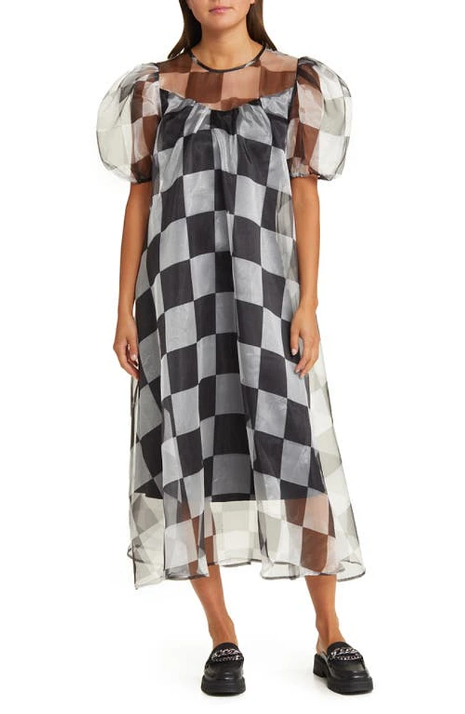 Dressed Lala Star Energy Plaid Organza Dress Black White Check at Nordstrom,