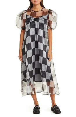 Dressed Lala Star Energy Plaid Organza Dress Black White Check at Nordstrom,