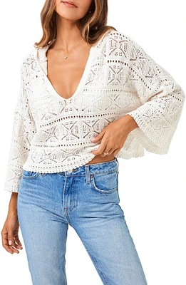 LSPACE Diamond Eye Crochet Cover-Up Hooded Sweater in Cream at Nordstrom, Size Large