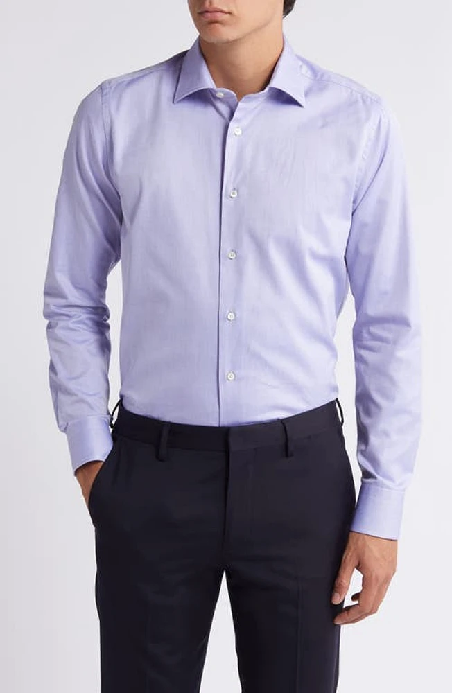 Canali Regular Fit Cotton Herringbone Dress Shirt Light Blue at Nordstrom,