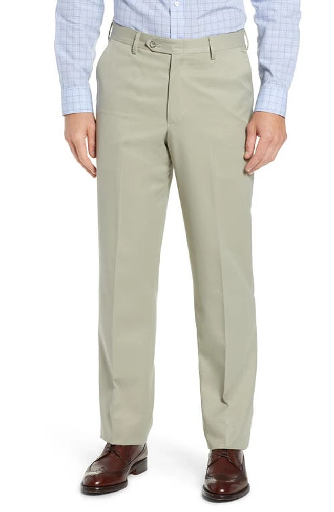 Berle Classic Fit Flat Front Microfiber Performance Trousers Taupe at Nordstrom,