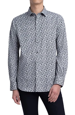 Bugatchi Shaped Fit Geo Print Stretch Cotton Button-Up Shirt in Charcoal at Nordstrom, Size Medium