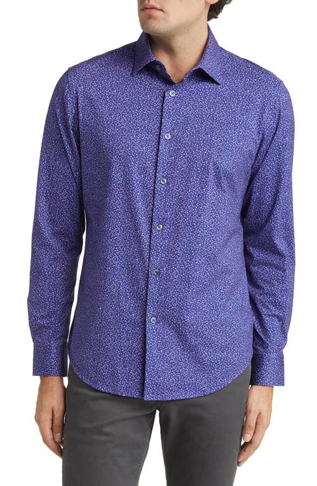 Bugatchi James OoohCotton Abstract Print Stretch Cotton Button-Up Shirt Orchid at Nordstrom,