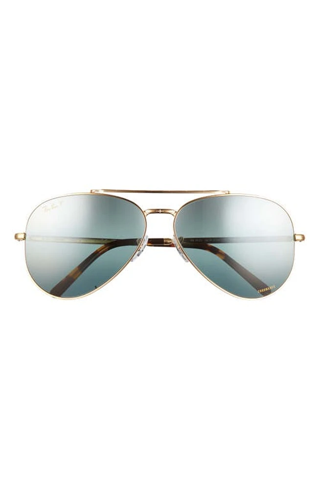 Ray-Ban New Aviator 62mm Polarized Oversize Pilot Sunglasses in Legend Gold /Polar Grad Blue at Nordstrom