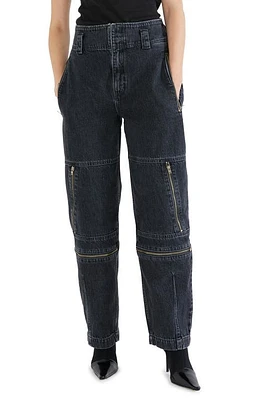 ÉTICA Doyle High Waist Barrel Leg Biker Jeans Black Ice at Nordstrom,