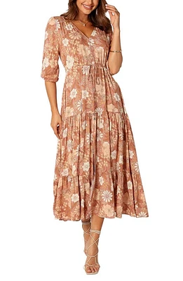 Petal & Pup Kelda Floral Midi Dress Tan at Nordstrom,