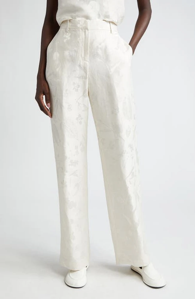 Lafayette 148 New York Gates Botanical Linen Jacquard Wide Leg Pants Pebble at