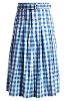 AGBOBLY Gender Inclusive Gingham Pleated Skirt Navy Uniform Check at Nordstrom,