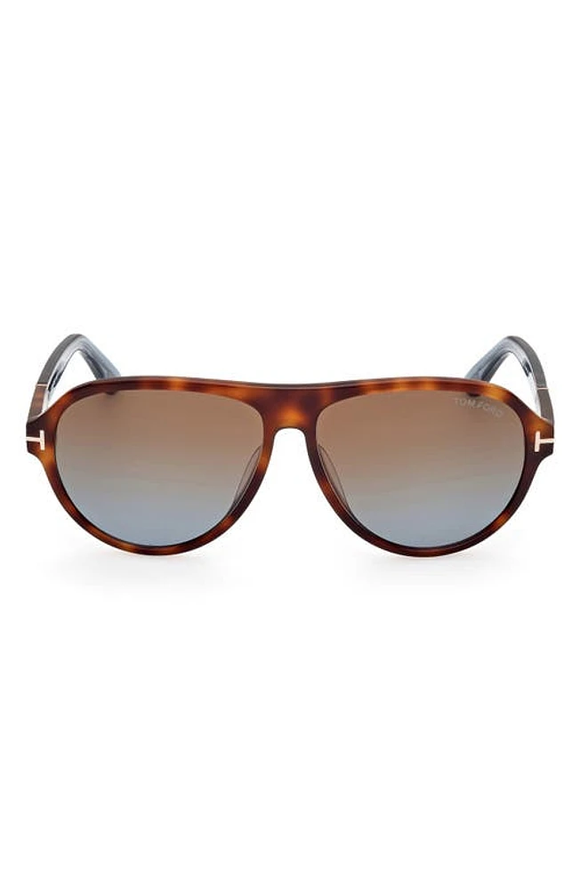 TOM FORD Quincy 59mm Pilot Sunglasses in Shiny Havana /Brown To Blue at Nordstrom