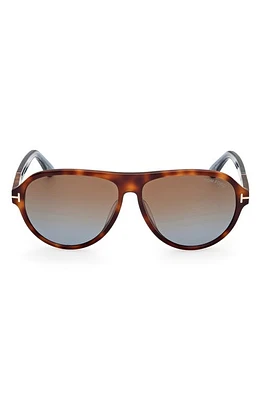 TOM FORD Quincy 59mm Pilot Sunglasses in Shiny Havana /Brown To Blue at Nordstrom