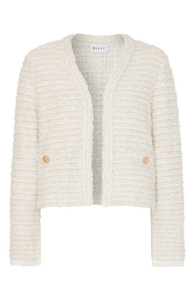 Milly Bouclé Crop Cardigan Ecru Multi at Nordstrom,