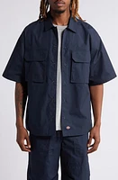 Dickies Fisherville Short Sleeve Cotton Snap-Up Shirt Dark Navy at Nordstrom,