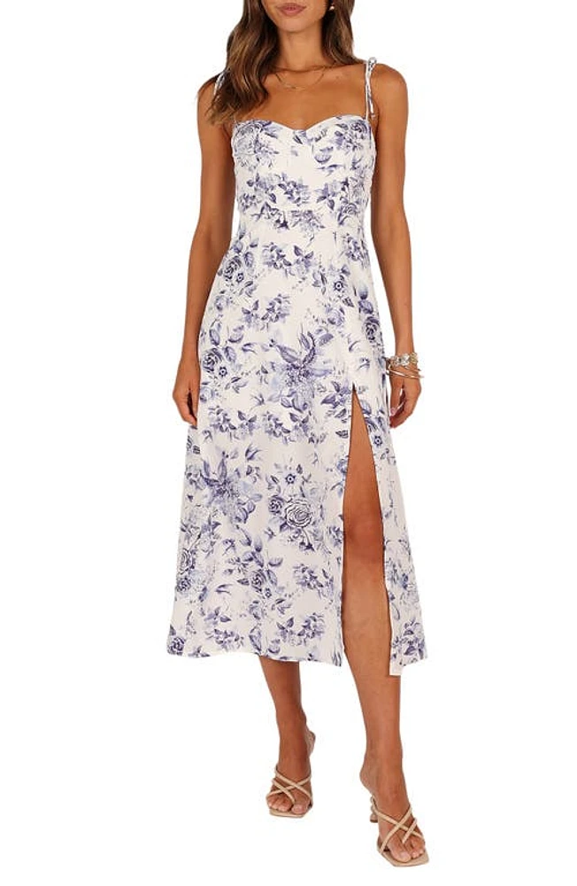 Petal & Pup Azelia Floral Tie Strap Midi Dress Blue at Nordstrom,