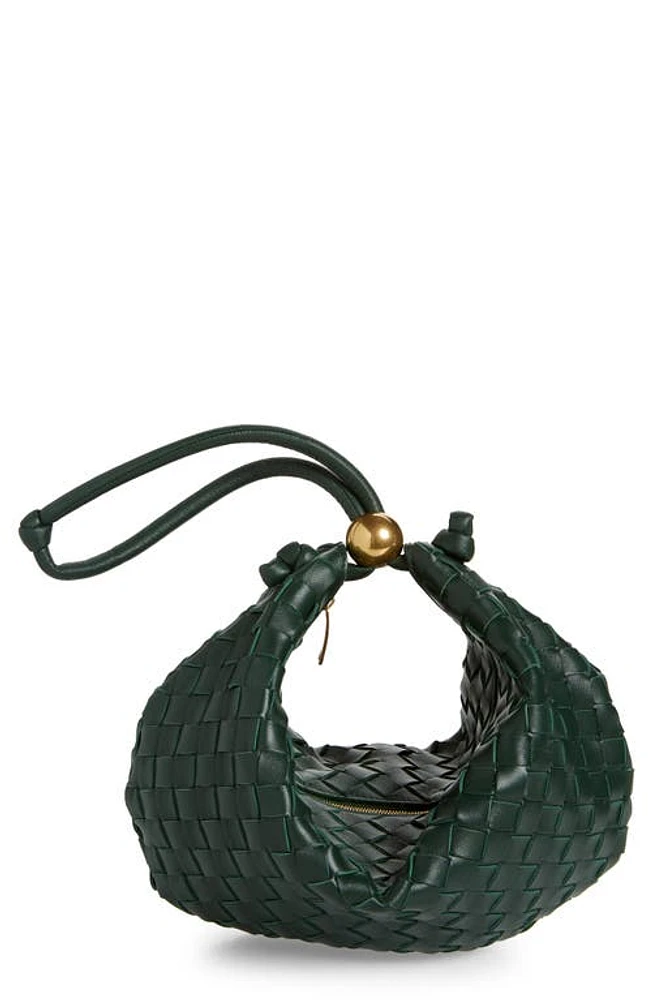 Bottega Veneta Medium Half Moon Woven Top Handle Bag in Raintree-Gold at Nordstrom