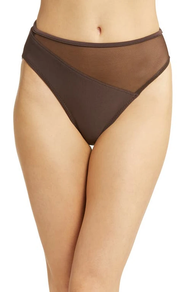 Norma Kamali Snake Mesh High Waist Bikini Bottoms in Chocolate/Chocolate Mesh at Nordstrom, Size Medium