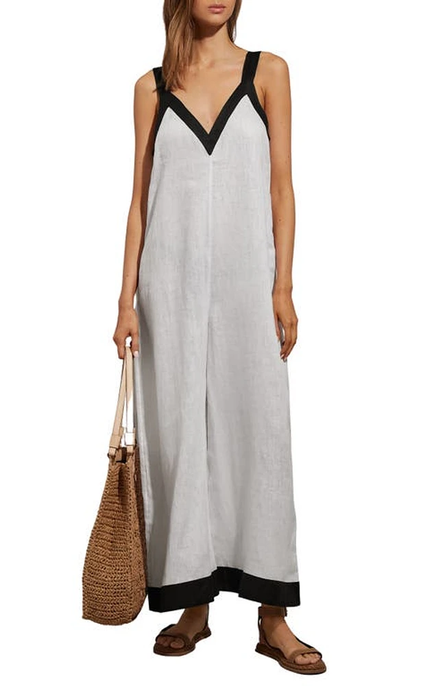 Reiss Aida Linen Cover-Up Jumpsuit White/Navy at Nordstrom,