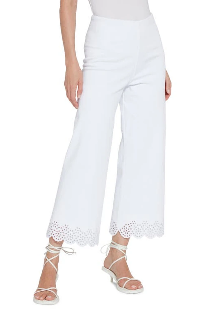 Lyssé Eyelet Hem PCrop Wide Leg Knit Jeans White at Nordstrom,