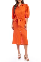 Karen Kane Puff Sleeve Linen Midi Shirtdress at Nordstrom,