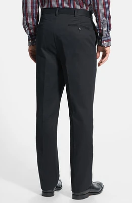 Berle Flat Front Classic Fit Cotton Dress Pants in Black at Nordstrom, Size 36 X Unhemmed