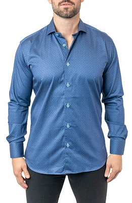 Maceoo Einstein Stretchstamped 01 Blue Contemporary Fit Button-Up Shirt at Nordstrom,