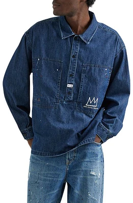 Lee x Basquiat Denim Graphic Half Placket Shirt Mid Dark Shade at Nordstrom,