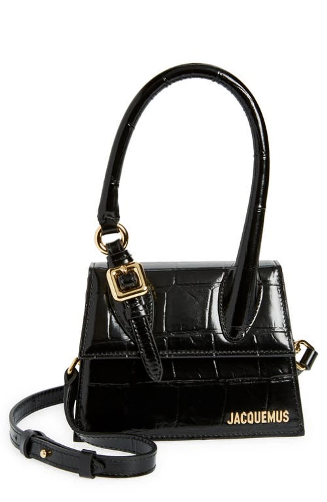 Jacquemus Le Chiquito Croc-Embossed Leather Crossbody Bag in Black 990 at Nordstrom