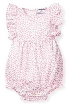 Petite Plume Heart Print Ruffle Romper Pink at Nordstrom,