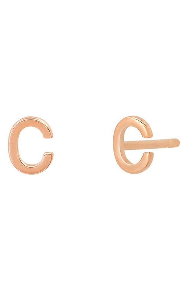 BYCHARI Small Initial Stud Earrings in 14K Rose Gold-C at Nordstrom