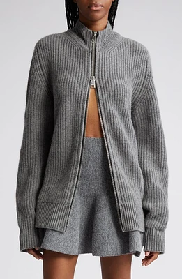 Brandon Maxwell The Marcie Zip Front Wool & Cashmere Cardigan in Melange Grey at Nordstrom, Size Large